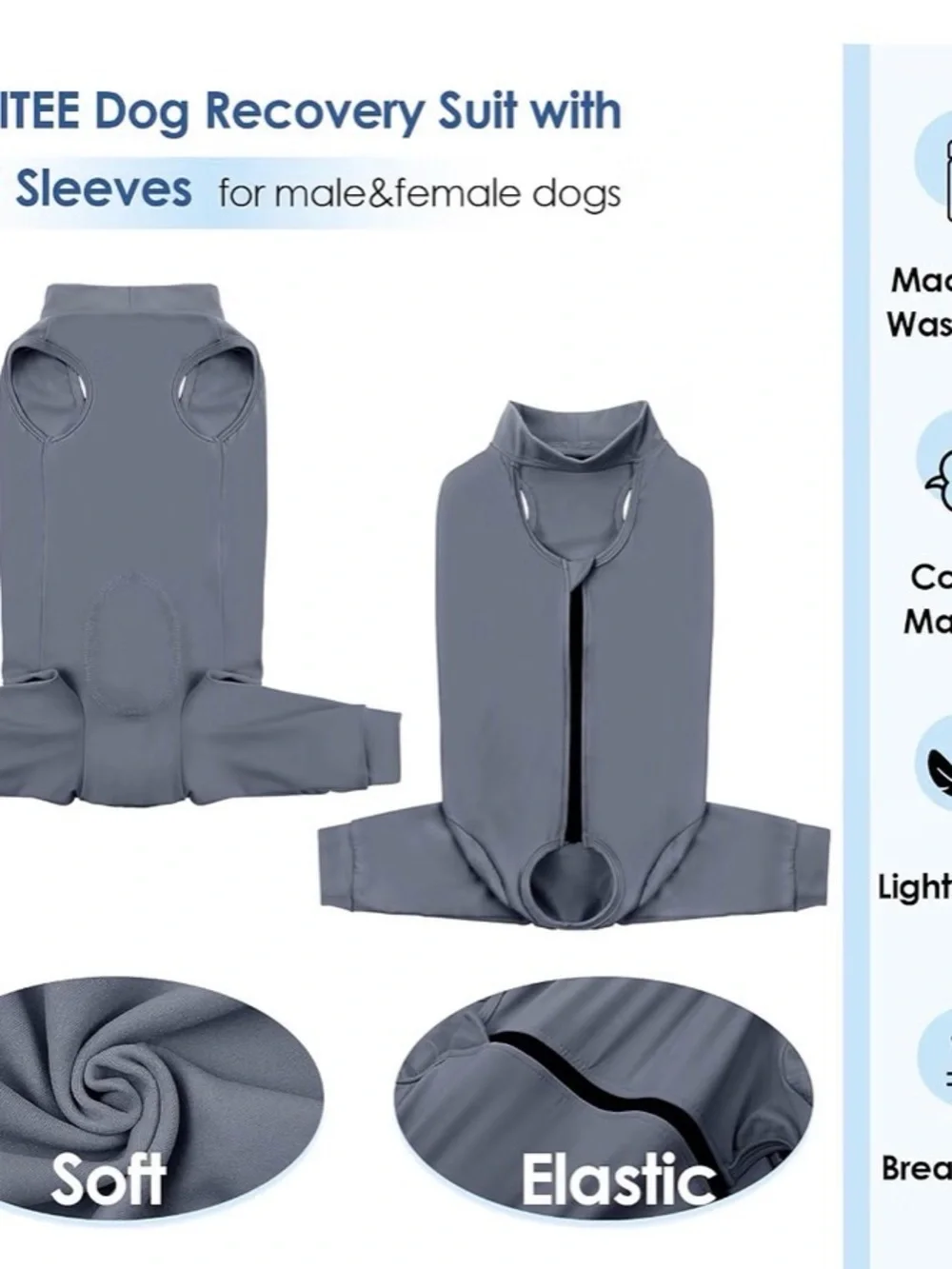 Gray Full-Body Recovery Suit for Dogs - Comfort Post-Surgery Support